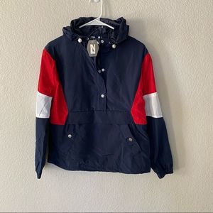 New! Men's Y2K Windbreaker Hooded Jacket Size M New Look Color blocks